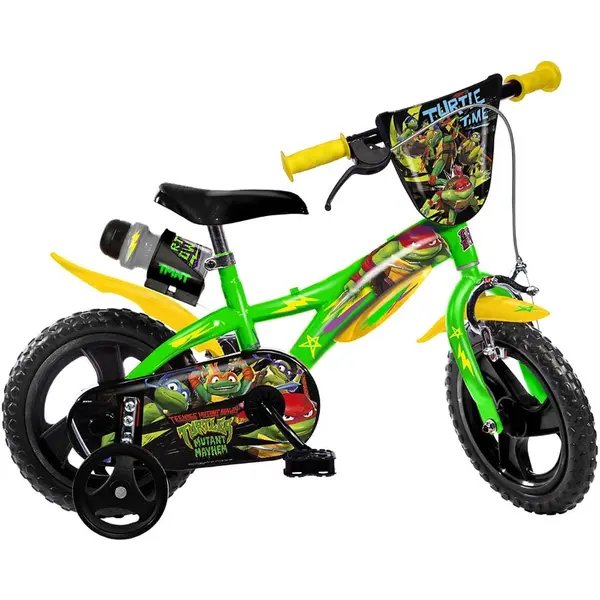 Bicicleta Copii Dino Bikes, Testoasele Ninja, 12 inch, sistem frana, verde/galben KID909484, la doar 481,00 lei
