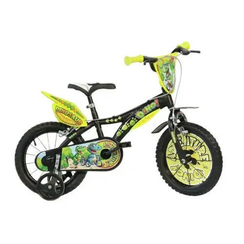 Bicicleta copii DINO BIKESt Aventurile dinozaurului, roti 16inch, roti ajutatoare, Negru
