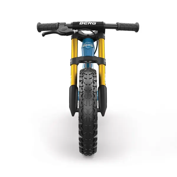 Bicicleta copii fara pedale Berg Biky Cross albastru cu frana de mana, sa reglabila pe inaltime minim 32-maxim 45 cm, varsta 2,5-5 ani, inaltime utilizator 90-120 cm, greutate maxima utilizator 30 kg , roti pneumatice
