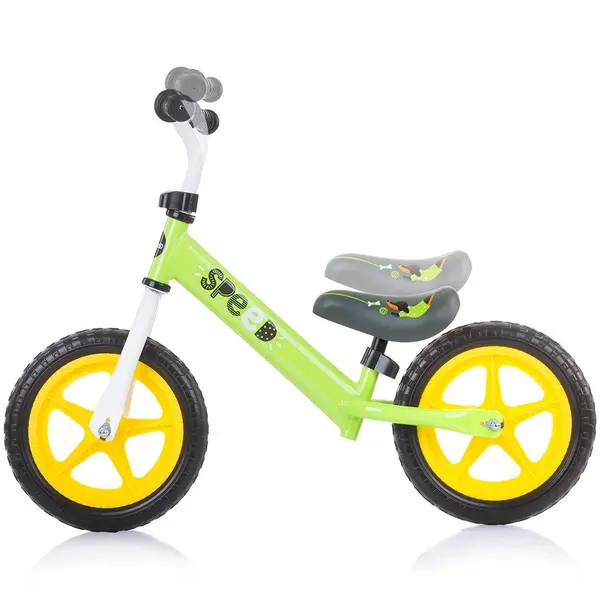Bicicleta copii fara pedale Chipolino Speed green 12 inch, de la 2 ani pana la greutatea de 30 kg, scaun si ghidon reglabile pe inaltime, cadru extrem de usor