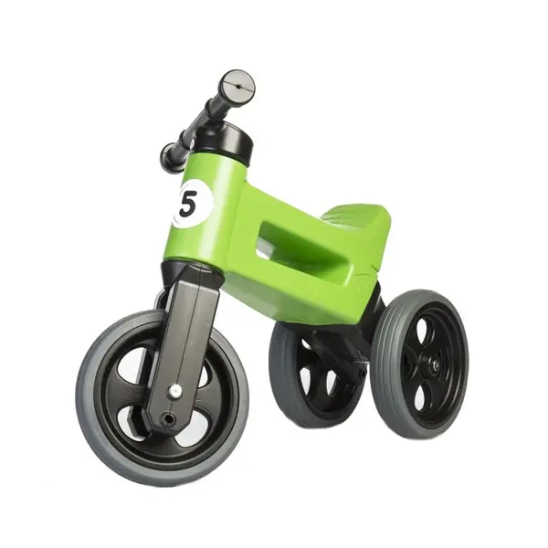 Bicicleta copii fara pedale Funny Wheels Rider Sport 2 in 1 Green, transformabila din bicicleta cu 3 roti in 2 roti, varsta 1- 3 ani, inaltime scaun 27-29 cm, roti de cauciuc, greutate redusa 1,7 kg