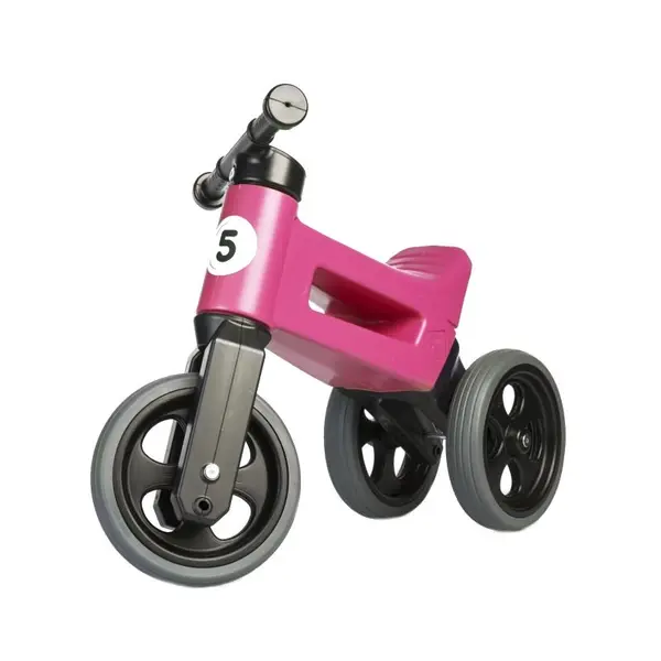 Bicicleta copii fara pedale Funny Wheels Rider Sport 2 in 1 Pink, transformabila din bicicleta cu 3 roti in 2 roti, varsta 1- 3 ani, inaltime scaun 27-29 cm, roti de cauciuc, greutate redusa 1,7 kg