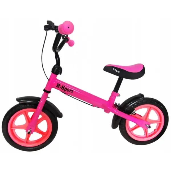 Bicicleta copii fara pedale R-Sport R9 roz 11 inch, scaun moale reglabil pe inaltime 38-45 cm, roti din spuma EVA, frana pe roata din fata, cadru usor din otel, pana la 35 kg, varsta 3-6 ani