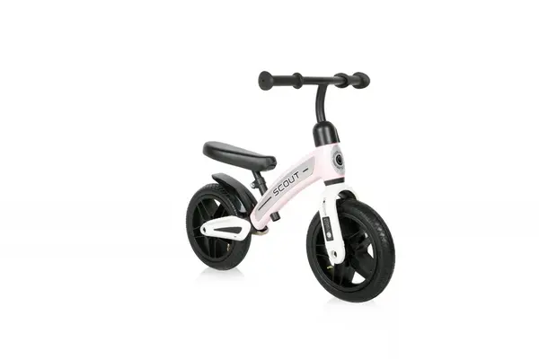 Bicicleta copii fara pedale Scout Air Pink de echilibru 10 inch, varsta 2-4 ani, roti cu camera si cauciuc, scaun reglabil pe inaltime de la 30 cm pana la 33 cm, maxim 25 de kg, ghidon reglabil in inaltime 49-51,5 cm