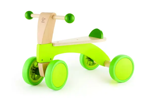 Bicicleta copii Hape, lemn, fara pedale, 4 roti, verde KID006997, la doar 353,00 lei