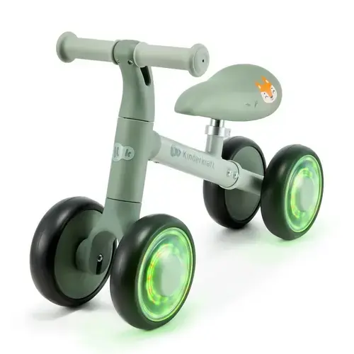 Bicicleta copii KinderKraft CUTIE FLASH, 4 roti, sezut reglabil 26-28 cm, lumini RGB, Verde