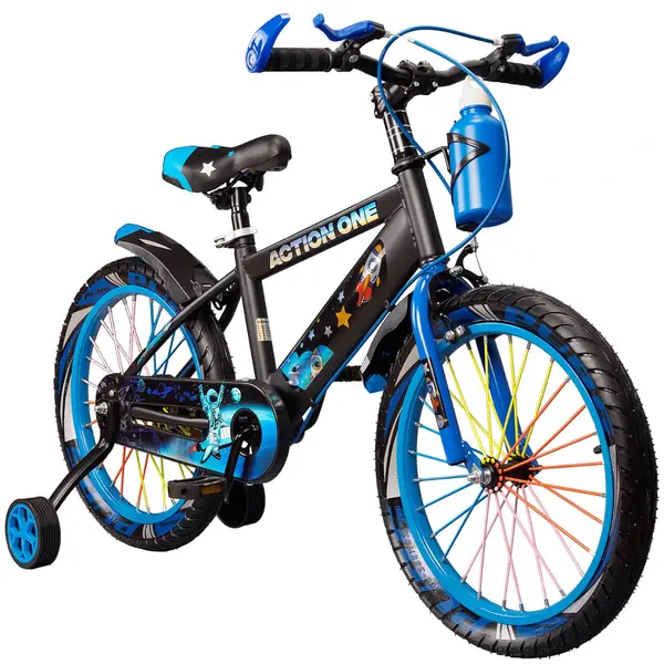 Bicicleta cu roti ajutatoare si bidon pentru apa Genesis II, Action One, 16 inch, Albastru