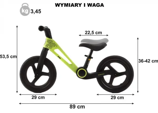 Bicicleta de echilibru pentru copii, Adamex Speed M8, pliabila, fara pedale, cu Saua reglabila si manere confortabile, 2-5 ani, pana la 35 kg, Lime Green