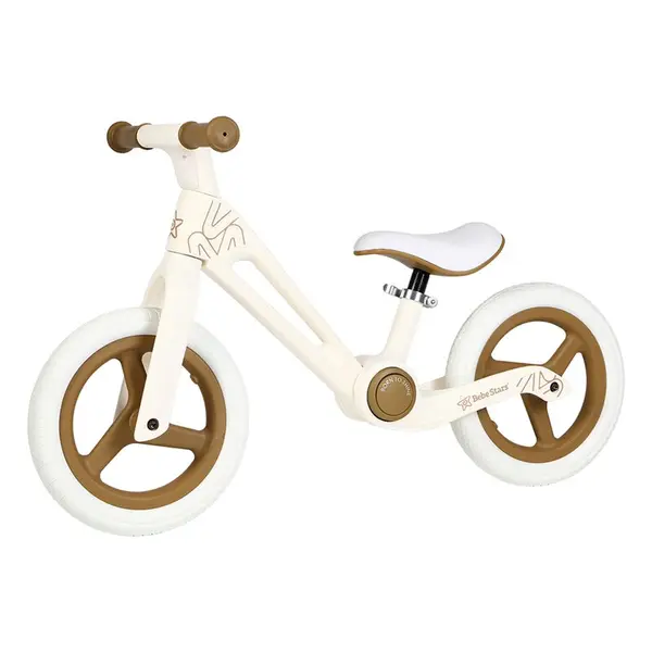 Bicicleta de echilibru pliabila, Bebe Stars, Fara pedale, 2-5 ani, Conform EN71-1:2014+A1:2018, EN71-2:2020, EN71-3:2019+A1:2021, Beige