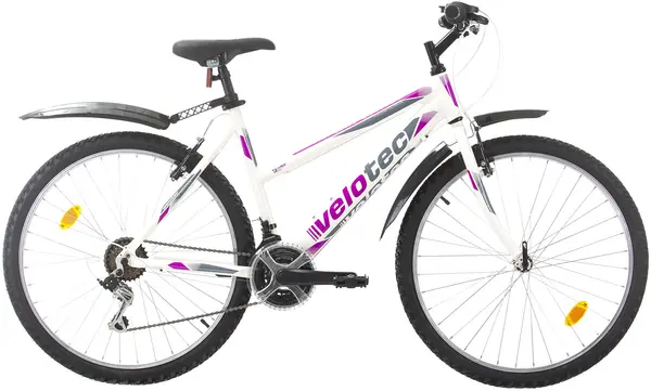 Bicicletă de munte pentru femei cu angrenaje Velotec - 6st Sense , 26", 460 mm, alb/mov