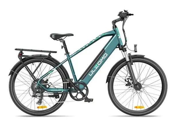 Bicicleta electrica Ulzomo ULZM26-GR, autonomie 100km, 250W, 36V 17Ah, 7 trepte viteza max. 25km/h, LDC, verde, anvelope 26x1.95 inch