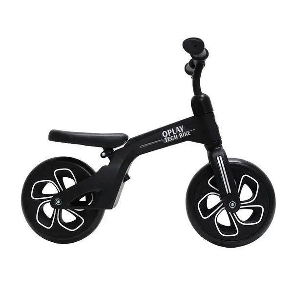 Bicicleta fara pedale Balance bike Qplay Tech Negru 10 inch, roti gonflabile, de la 3 ani pana la 30 kg, scaun si ghidon reglabile pe inaltime