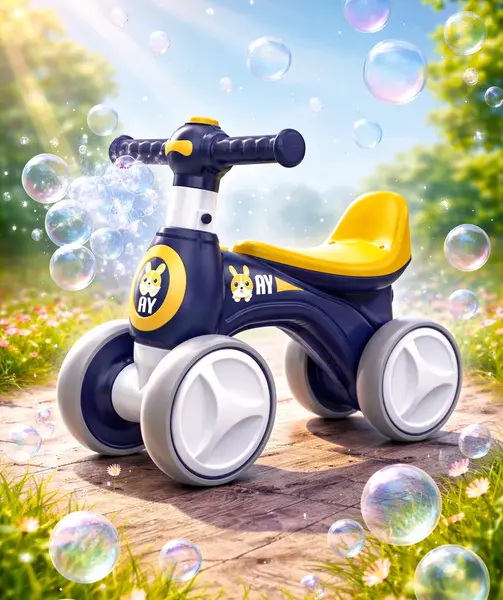 Bicicleta fara pedale cu lumini, sunete si baloane de sapun - albastru