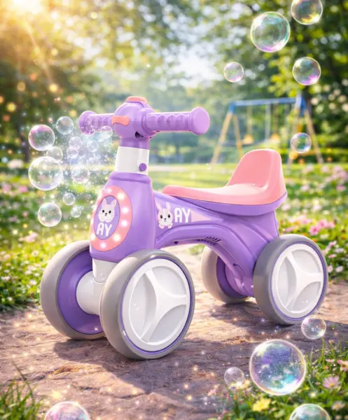Bicicleta fara pedale cu lumini, sunete si baloane de sapun - roz