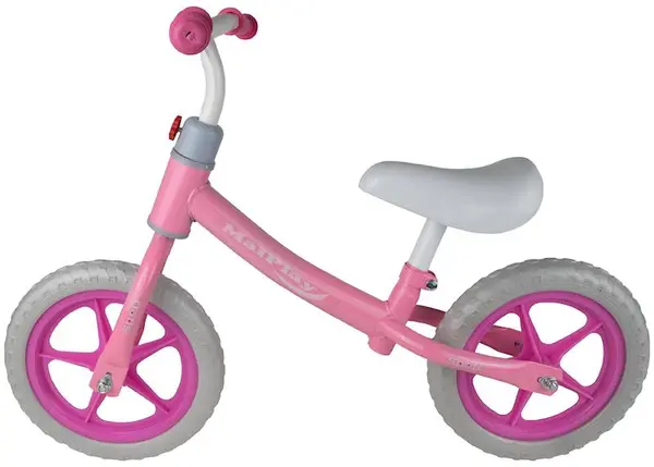 Bicicleta fara pedale cu roti de 12 inch din spuma EVA, cu scaun si ghidon reglabile in inaltime, Push Sport Roz, inaltime sezut 29-34 cm, de la 3 ani, inaltime recomandata 80-108 cm