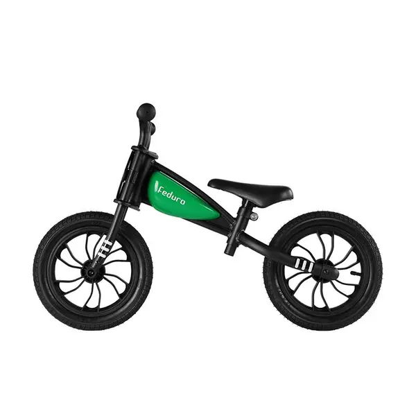 Bicicleta fara pedale QPlay Feduro Verde Balance bike, roti 12 inch gonflabile, sa ajustabila din piele ecologica, varsta 3-6 ani