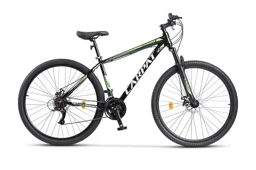 Bicicleta MTB-HT Carpat SPARTAN C2958B, Schimbator Index HE-M50, 7 viteze, Roti 29 Inch, Cadru Aluminiu, Frane pe Disc (Negru/Verde)