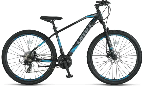 Bicicleta MTB Umit Arcus 2D, culoare negru albastru, roata 27.5 , cadru otel, frana disc, 21 viteze