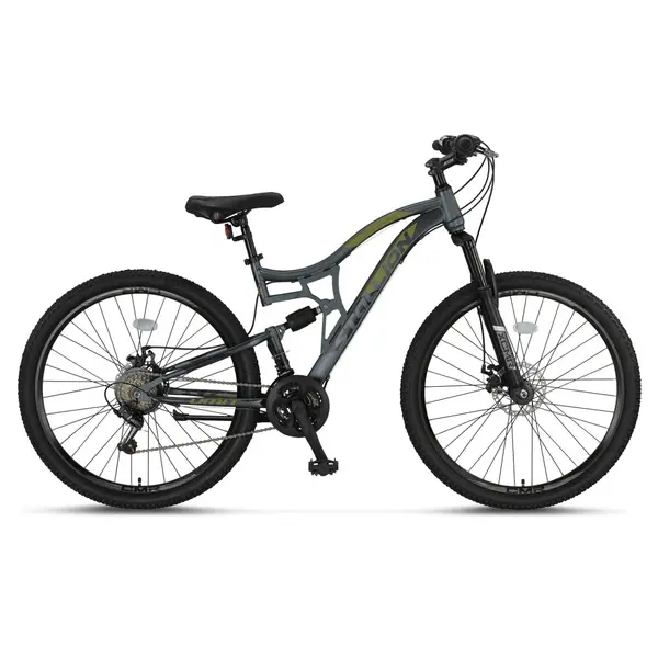 Bicicleta MTB Umit Stallion 2D, Full Suspension, SHM, 21 viteze, roata 27.5 , cadru otel, culoare gri verde
