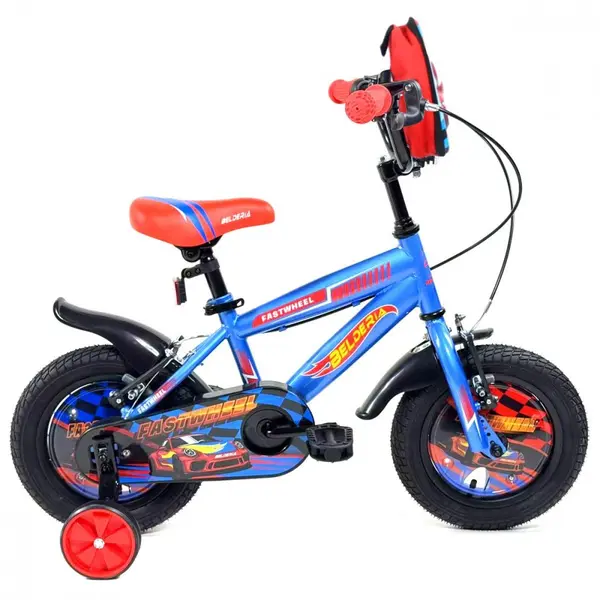Bicicleta pentru copii Belderia Fastwheel Albastru 3-6 ani, roti 14 inch, roti ajutatoare si frane V-Brake