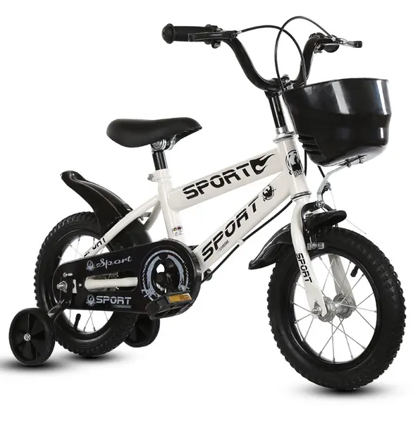 Bicicleta pentru copii cu roti ajutatoare si frane, 16 inch, Alba