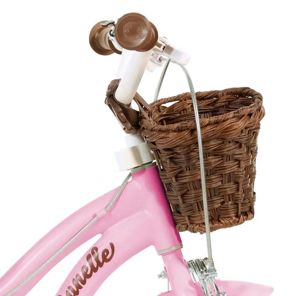 Bicicleta pentru copii Dino Bikes Retro Roz, 12 inch, inaltime utilizator 87-110 cm, cadru din aluminiu, cosulet frontal, roti ajutatoare, aparatoare lant