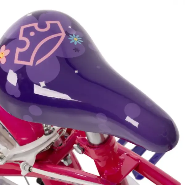 Bicicleta pentru copii Huffy Princess 16 inch, cu roti ajutatoare, claxon, frana de mana pe ambele roti, scaun si ghidon reglabile, scut frontal, anvelope cu profil gros