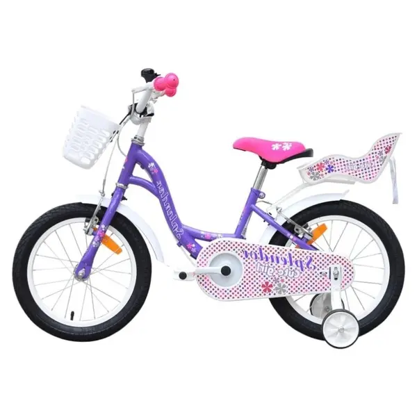 Bicicleta pentru copii Novokids SplendOr Boom PRO Edition Mov Cu cosulet pentru copii, Roti 12 inch, Greutate admisa 50 kg, Cadru din otel, Roti ajutatoare detasabile, Ghidon reglabil pe inaltime
