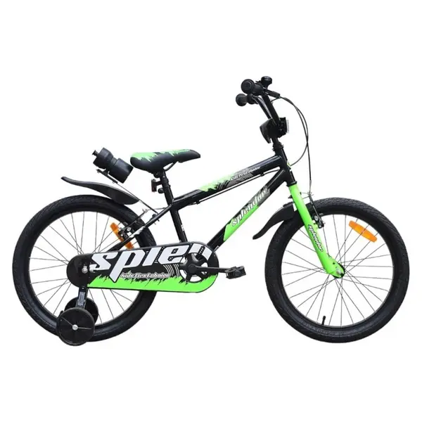 Bicicleta pentru copii NOVOKIDS SplendOr Boom PRO Edition Verde Cu bidon pentru apa, Roti 16 inch, Greutate admisa 50 kg, Cadru din otel, Roti ajutatoare detasabile, Ghidon reglabil pe inaltime