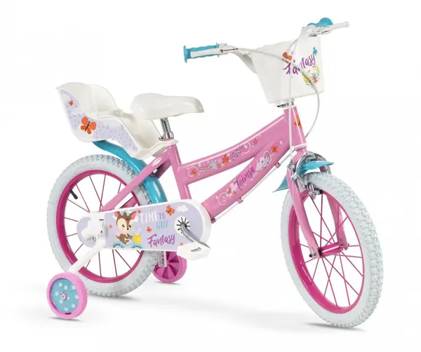 Bicicleta pentru copii Toimsa Fantasy Walk 16 inch cu roti ajutatoare, cos frontal si scaun pentru papusi