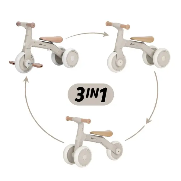 Bicicleta/tricicleta, Petite&Mars, 3 in 1, Multifunctionala, Cu/fara pedale, Ghidon directionabil, Sa reglabila pe inaltime, 2.3 kg, Pana la 25 kg, 12-36 luni, Bej