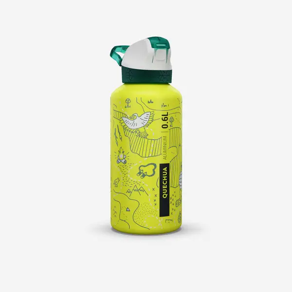 Bidon aluminiu 500, capac instantaneu, cu pipetă și pai Drumeție 0,6L Roz Copii