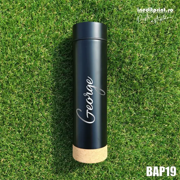 Bidon Termos personalizat cu nume BAP19 Termos negru cu pluta