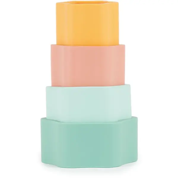 Bieco Silicone Stacking Tower Flower jucărie cu activități 12 m+ Tropical Vibes 4 buc