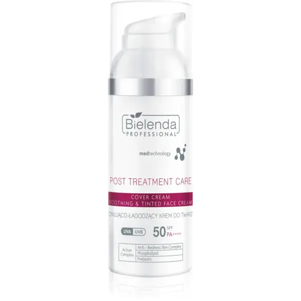 Bielenda Professional Post Treatment Care Soothing & Tinted Face Cream crema calmanta pentru piele sensibila si iritabila SPF 50 50 ml