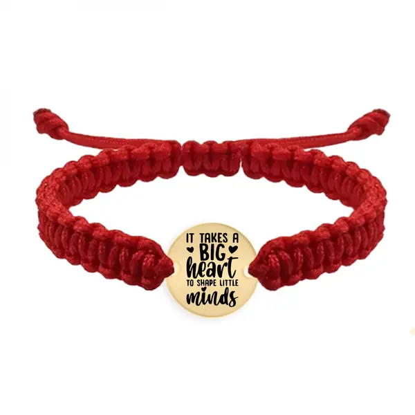 Big Heart - Bratara personalizata snur impletit pentru profesori "It takes a big heart to shape little minds" din argint 925 placat cu aur galben 24K