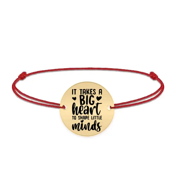 Big Heart - Bratara personalizata snur pentru profesori "It takes a big heart to shape little minds" din argint 925 placat cu aur galben 24K