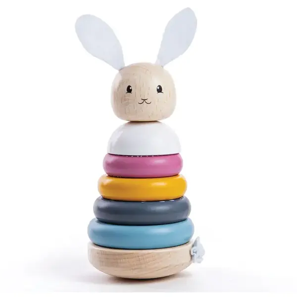 BigJigs Toys Piramida din lemn - Iepuras (pastel)
