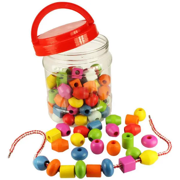 BigJigs Toys Set margele din lemn pentru insirat