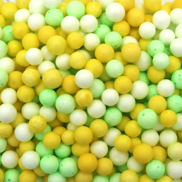 Bile polistiren pentu activitati crafts, alb-galben-verde,6-8mm,10 grame