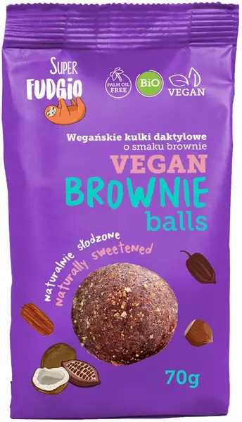 Bio bomboane vegane din curmale, brownie, 70 g, Super Fudgio
