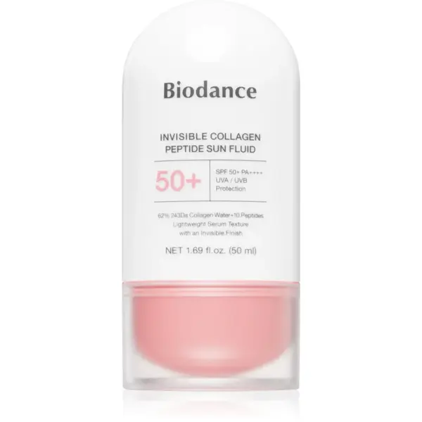 Biodance Invisible Collagen Peptide Sun Fluid lotiune pentru bronzat cu colagen SPF 50+ 50 ml