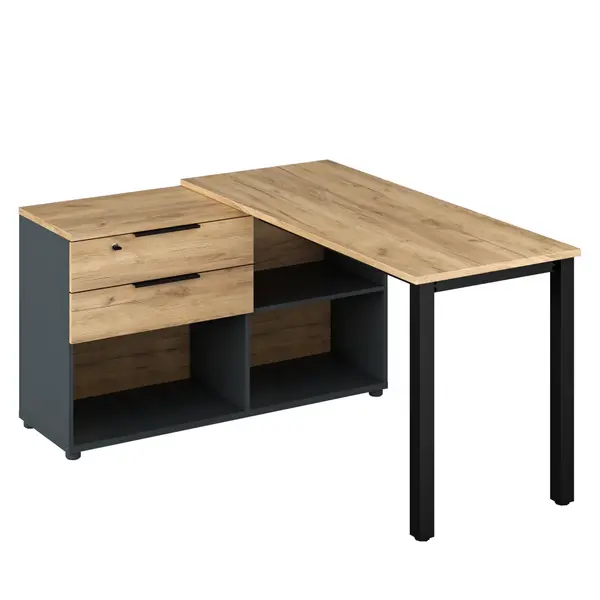 Birou colt Claudiu Grafit Stejar Artisan 140 120 76 cm