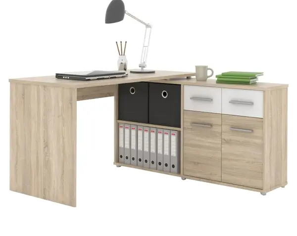 Birou colt Rafael New Sonoma Alb - cu spatiu de depozitare, 138 x 139 cm