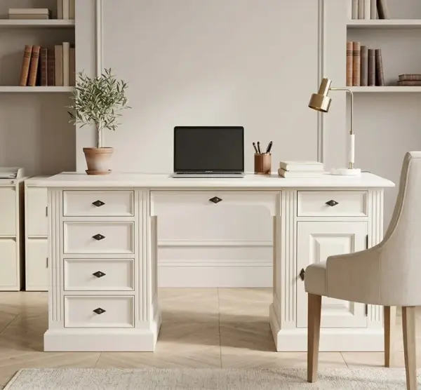 Birou cu 5 sertare si o usa, cu dim. 160x70x79, din MDF cu finisaj Vopsit