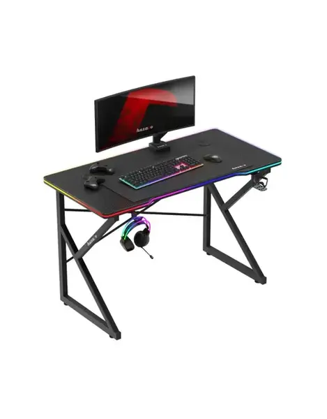 Birou gaming Huzaro Hero 1.7 RGB, 366 efecte lumini, Suport casti si pahar (Negru)