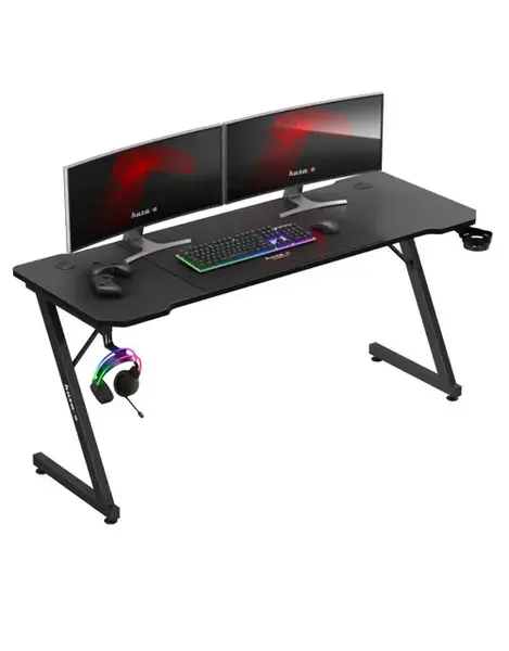 Birou gaming Huzaro Hero 4.8, Suport pentru casti si pahar, Mousepad XXL, Organizator cabluri, 160 cm (Negru)