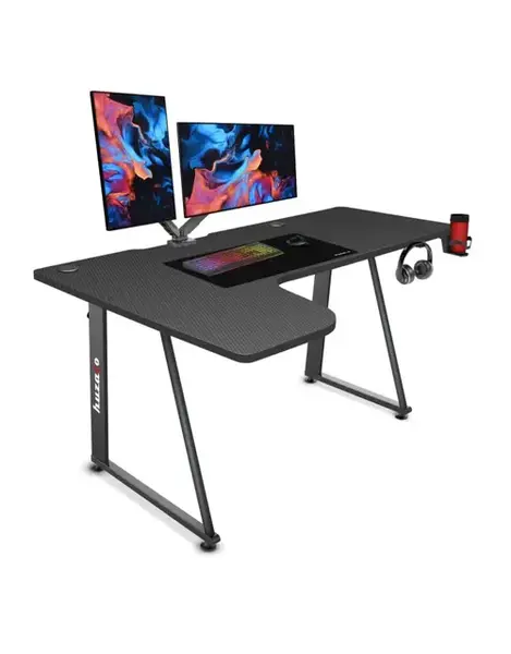 Birou gaming Huzaro Hero 7.7, Picioare ajustabile, Suport casti si pahar, Organizator de cabluri (Negru)