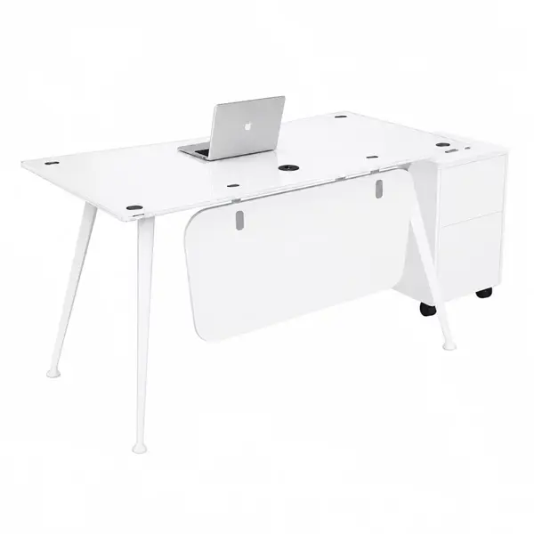 Birou Glassy cu blat din sticla si dulap lateral mobil - dimensiuni 1400*700*750 mm