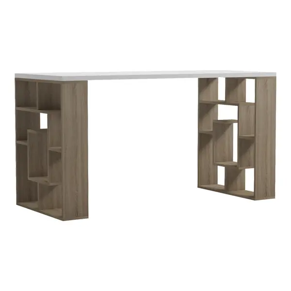 Birou Lovet cu raft, Sonoma-Alb, 140x60x75 cm